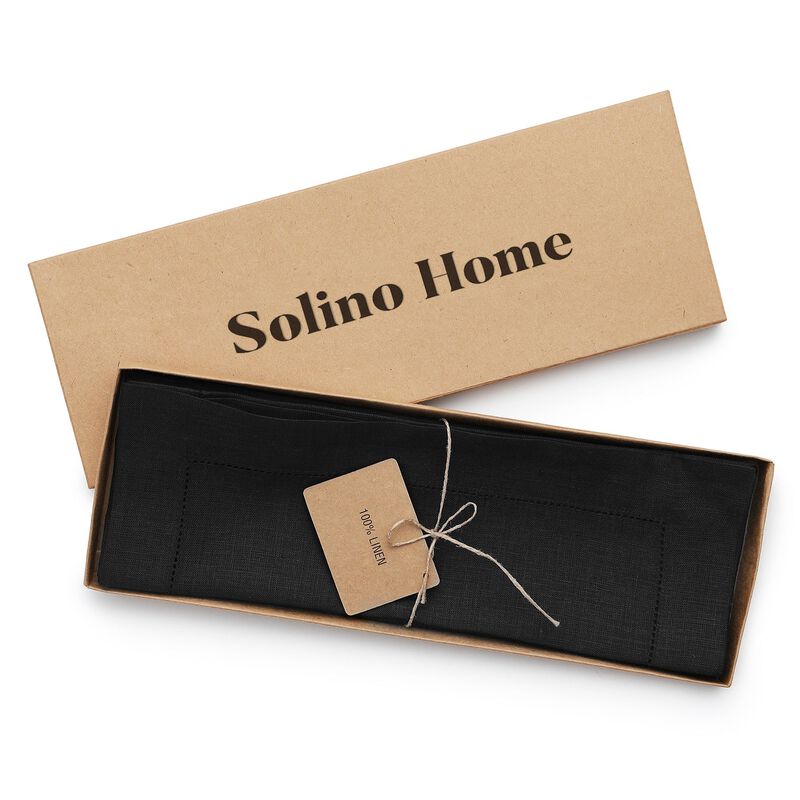 Solino Home 100% Pure Linen Placemats Set of 4 - 14 x 19 Inch | Classic Hemstitch