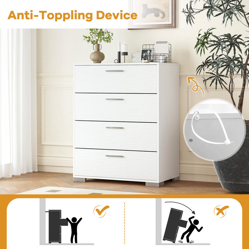 4 Drawer Storage Cabinet with Metal Legs Handles with Anti-Toppling Devices