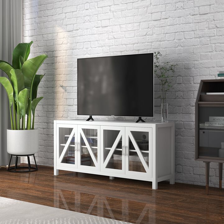 White Entertainment Center: TV Stand for 58" TVs with Glass Doors