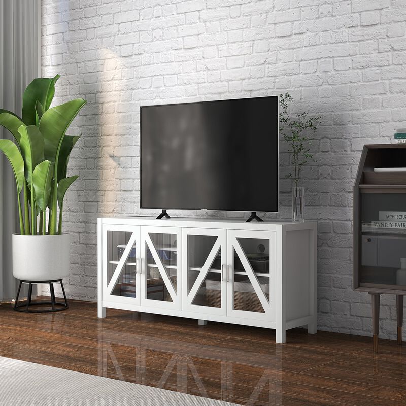 White Entertainment Center: TV Stand for 58" TVs with Glass Doors