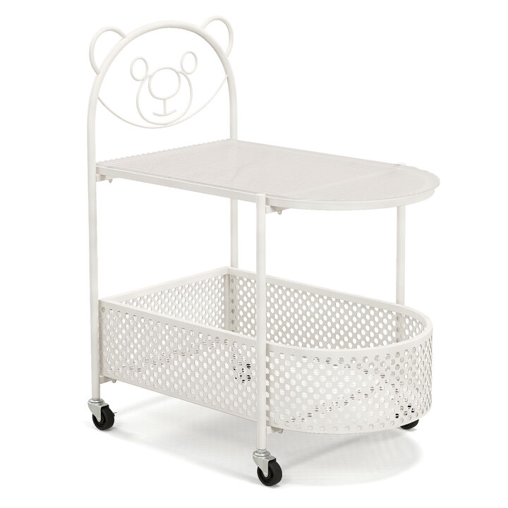 2-Tier Mobile Glass Coffee Table with Adorable Bear Pattern Design