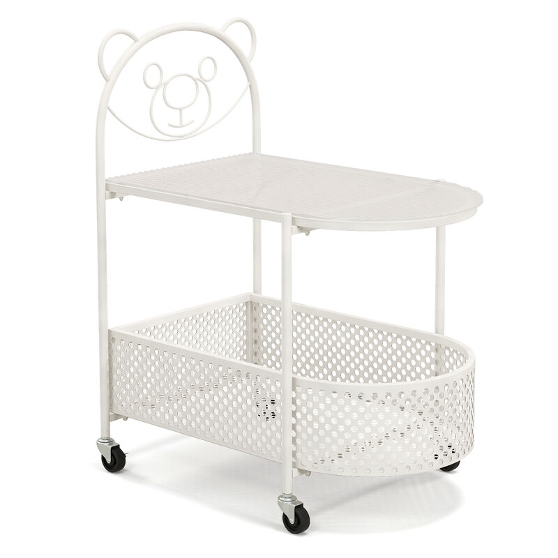 2-Tier Mobile Glass Coffee Table with Adorable Bear Pattern Design