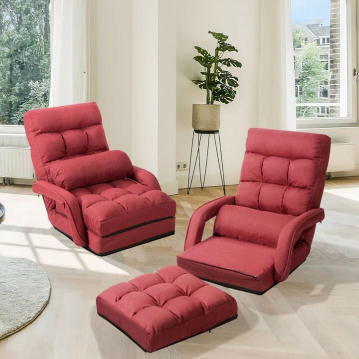 Hivvago Folding Lazy Floor Chair Sofa with Armrests and Pillow
