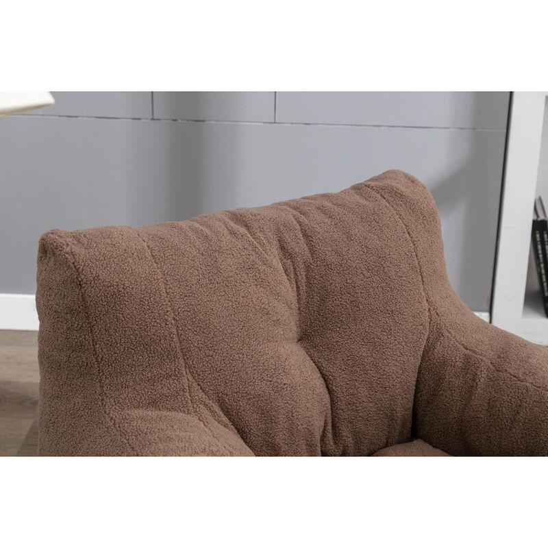Soft Tufted Foam Bean Bag Chair With Teddy Fabric Coffee Brown