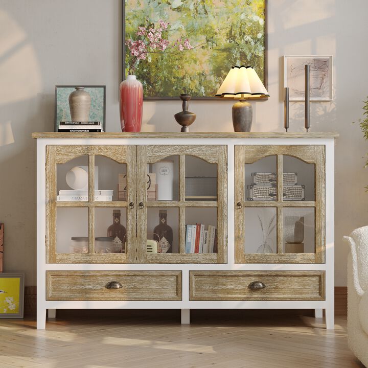 FUFU&GAGA Modern White 3-Door 2-Drawer Bookcase, Elegant & Functional Storage Cabinet with Metal Handles, (55.1" W x 35.4" H x 15.7" D), Brown