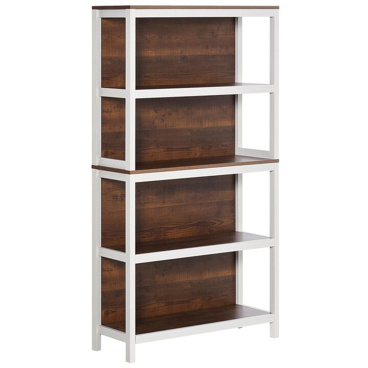 White/Walnut Bookshelf: Modern 4-Tier Storage Organizer