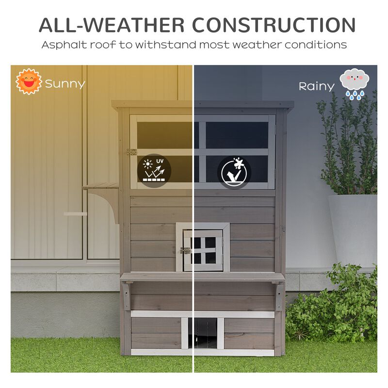 Gray Feline Shelter: 3-Tier Outdoor Cat Condo with Asphalt Roof