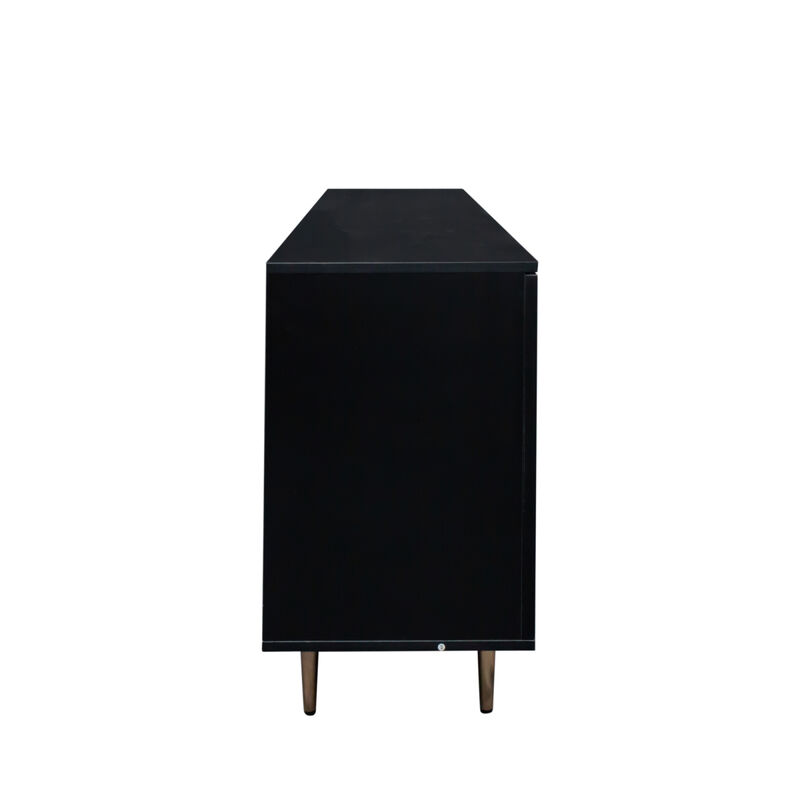 Rattan Sideboard Buffet Cabinet, Kitchen Storage Cabinet Console Table With Adjustable Shelves