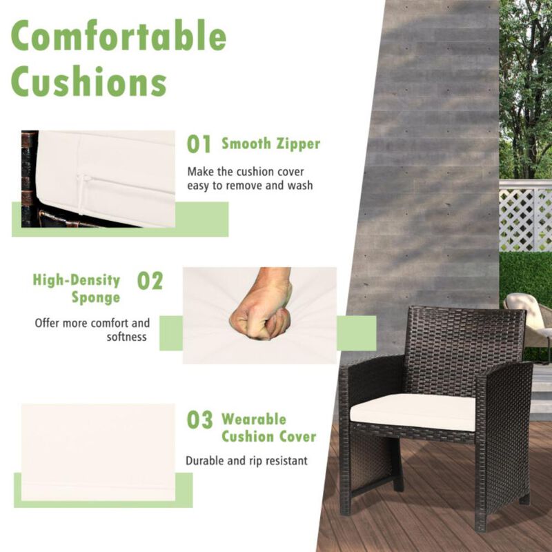 Hivvago 3 Pieces Patio Wicker Furniture Set with Storage Table and Protective Cover