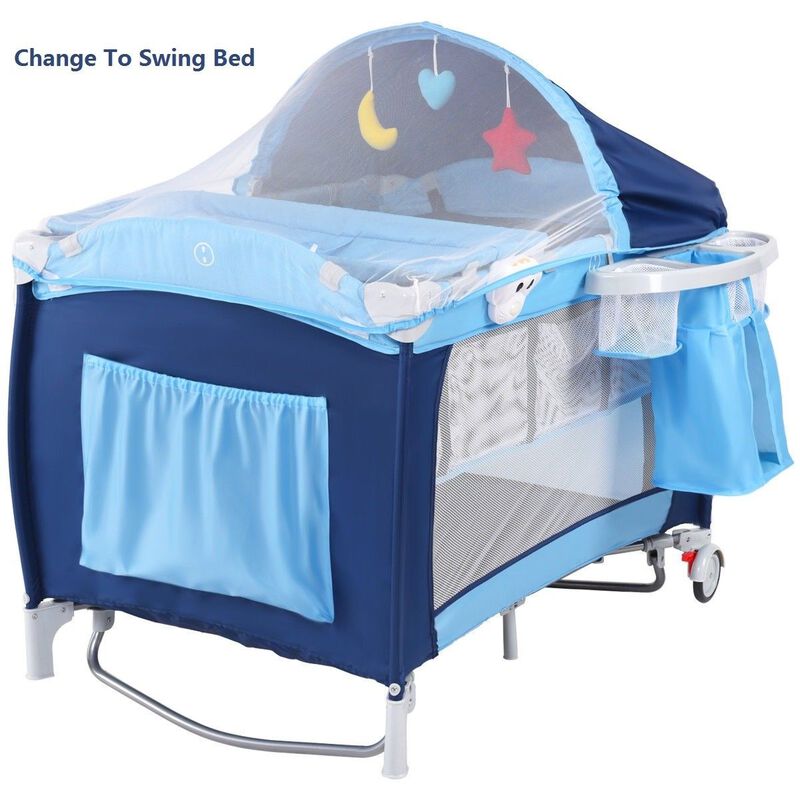 Foldable Baby Crib Playpen with Mosquito Net and Bag