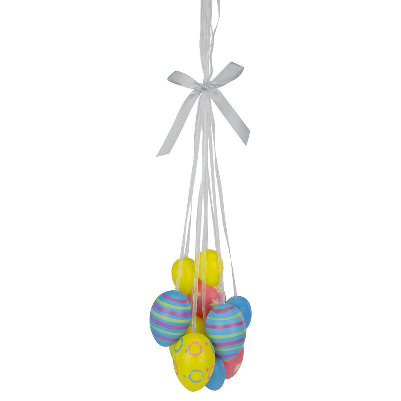11.75" Pastel Yellow  Blue and Pink Floral Striped Spring Easter Egg Cluster Hanging Decoration