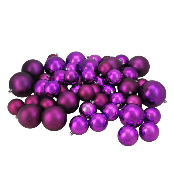 50ct Purple Shatterproof 2-Finish Christmas Ball Ornaments 4" (100mm)