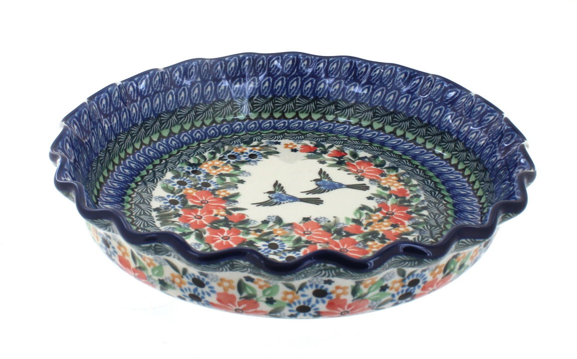 Blue Rose Polish Pottery Memory Garden Pie Plate