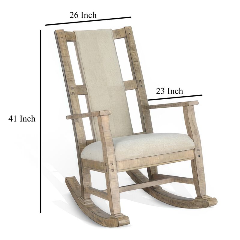 Rena Rocking Chair, Cushion Seat and Back, Brown Mahogany Mindy Wood - Benzara