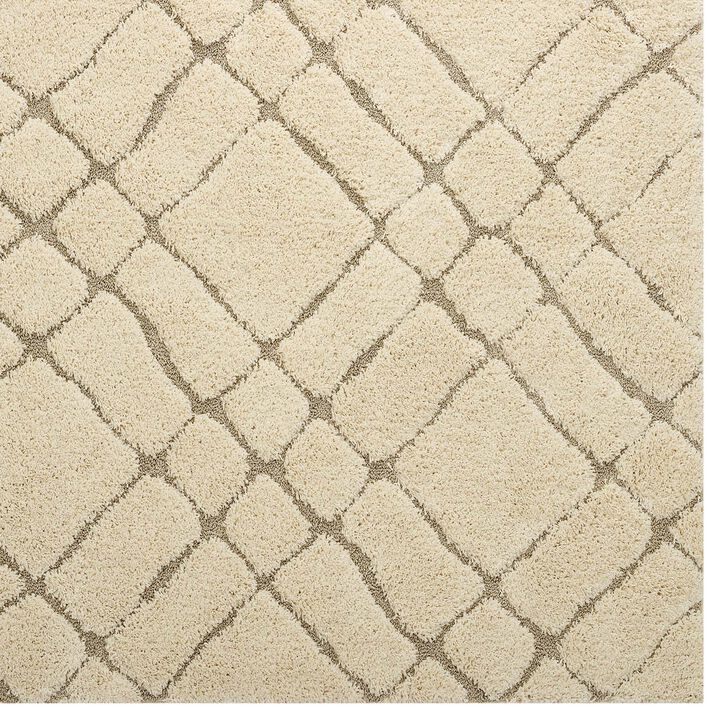 Jubilant Verona Abstract Geometric 5x8 Shag Area Rug - Creame and Beige