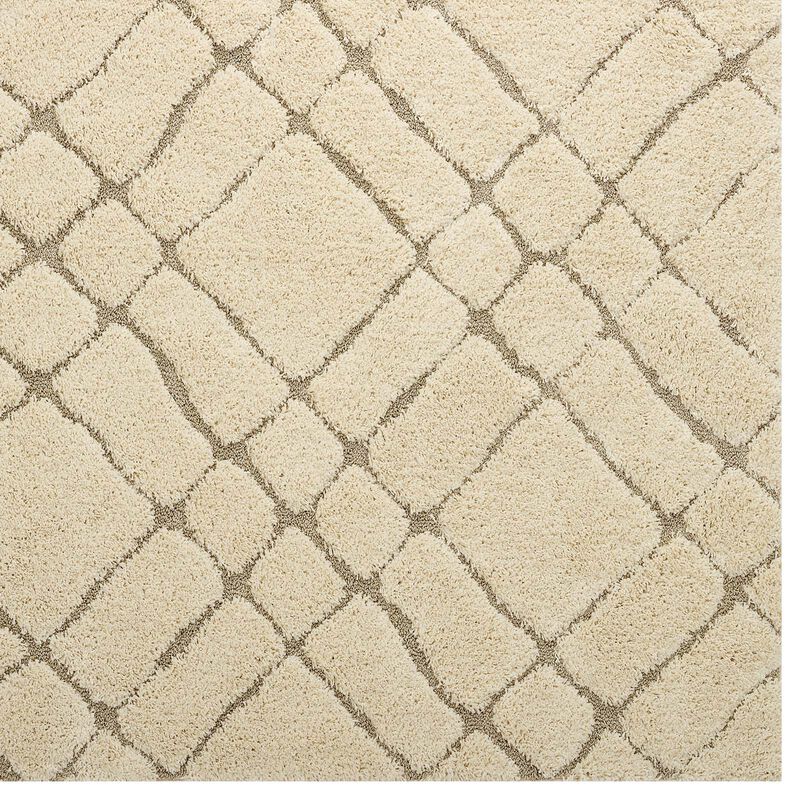 Jubilant Verona Abstract Geometric 5x8 Shag Area Rug - Creame and Beige