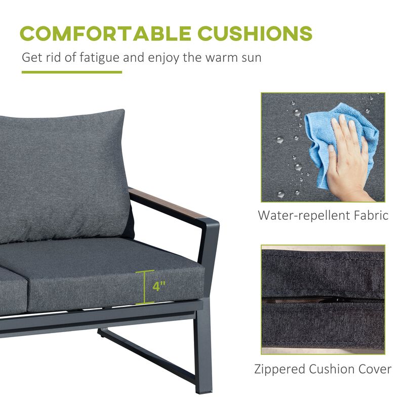 Dark Grey Patio Ensemble: 4-Piece Aluminum Set with Loveseat and Table