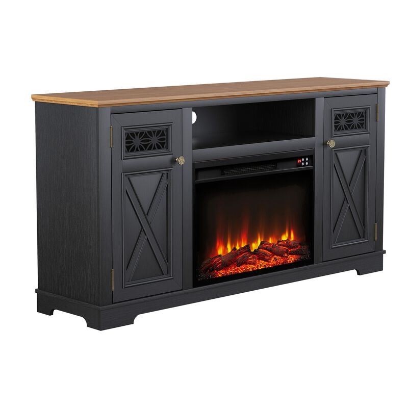 FESTIVO 61.5" Two-Tone TV Stand with Electric Fireplace Fits TVs Up to 70"