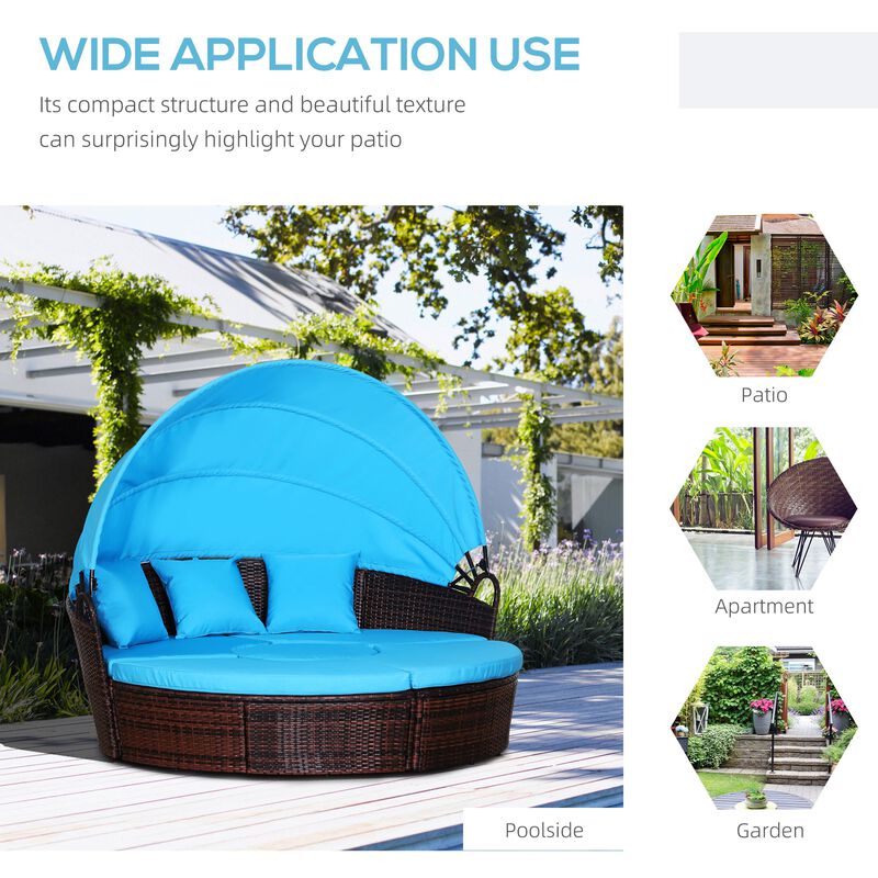 Rattan Poolside Oasis: 4pc Canopied Daybed Sofa Set in Mocha Brown