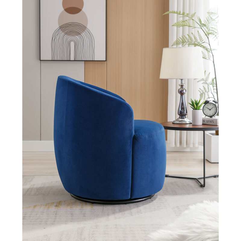 Velvet Fabric Swivel Accent Armchair Barrel Chair With Powder Coating Metal Ring