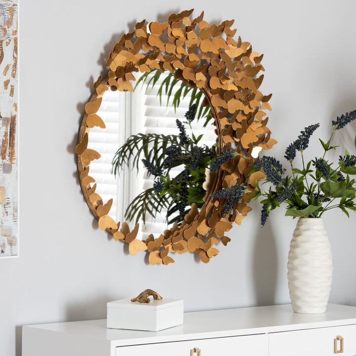Baxton Studio Tauriel Glam and Luxe Antique Goldleaf Metal Butterfly Accent Wall Mirror
