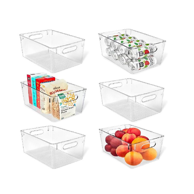 Multi-purpose Refrigerator Bins - 6 pieces Large Capacity Stackable Fridge Bin Organizer with Easy Grip Handles - Clear