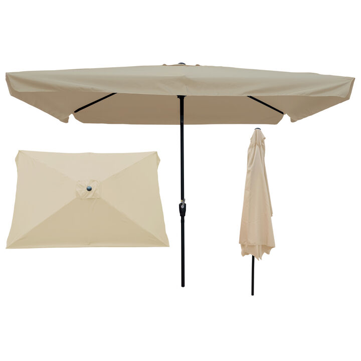 10 X 6.5FT Rectangular Patio Umbrella Outdoor Market Umbrellas With Crank And Push Button