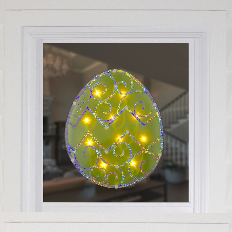 12" Lighted Green Easter Egg Window Silhouette Decoration