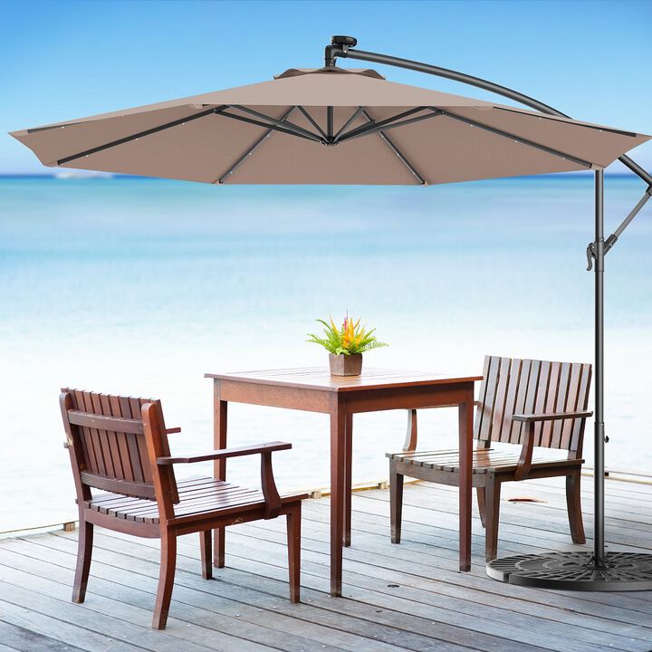 10 Feet Patio Hanging Solar LED Umbrella Sun Shade with Cross Base