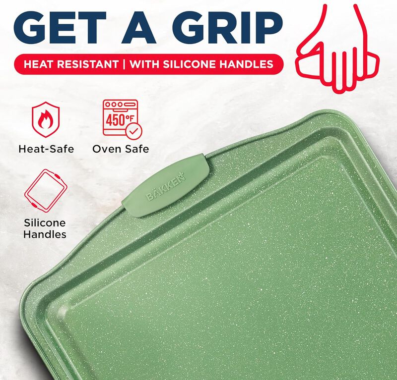 BAKKEN Kitchen Baking Pan Set - Nonstick Coating, Carbon Steel Bakeware Sets with Silicone Handles, Baking Kitchen Essentials, PFOA, PFOS, PTFE Free, Oven Safe Tray (Up To 450° F), Set of 8