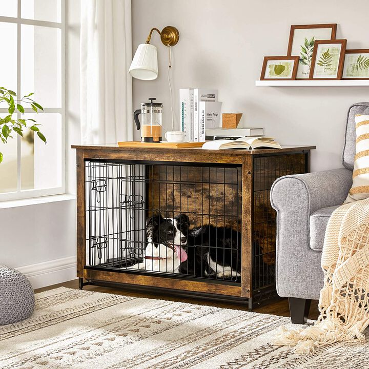 Wooden Dog Crate - Indoor Pet Crate End Table with Removable Tray