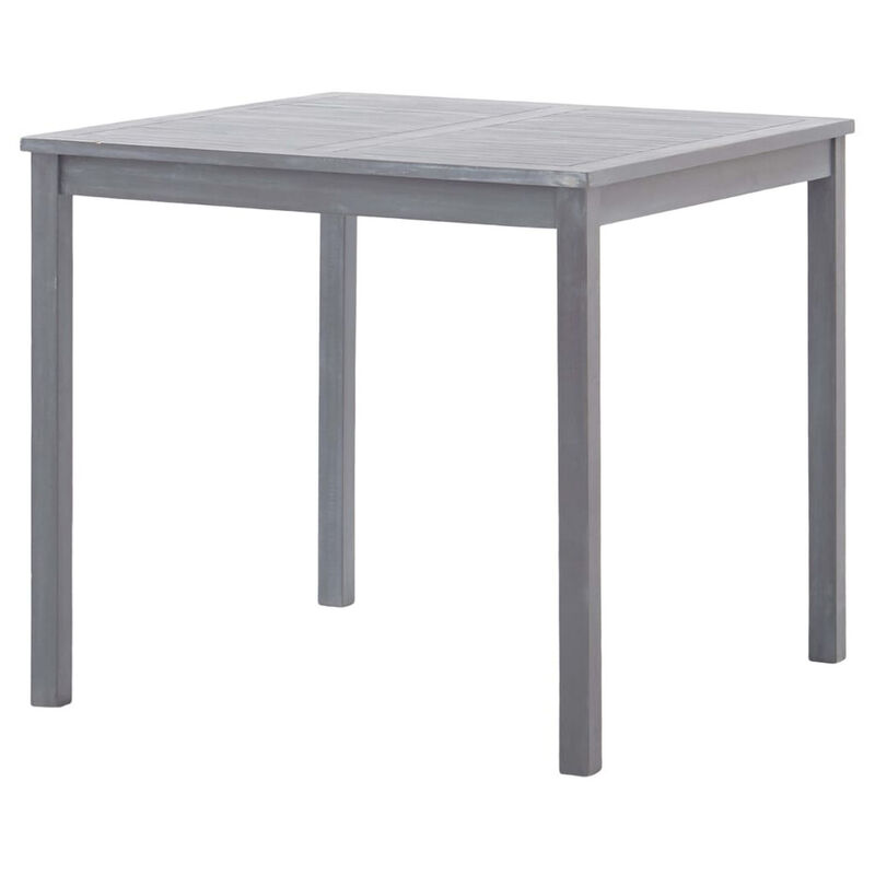 Outdoor Side End Table, 32 Inch Square Slatted Top, Sanded Gray Finish - Benzara