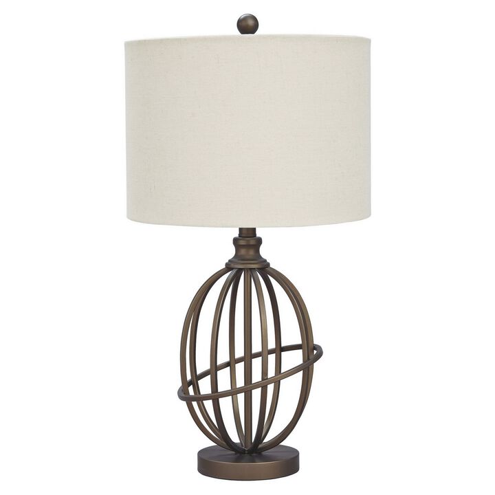 Armillary Metal Base Table Lamp with fabric Shade, White and Bronze-Benzara