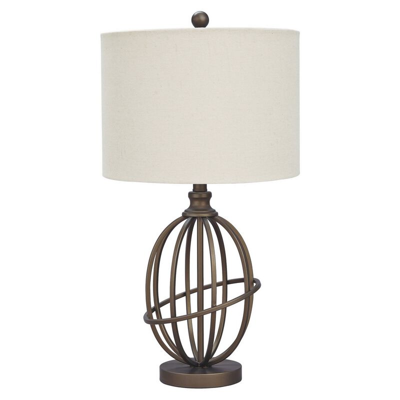Armillary Metal Base Table Lamp with fabric Shade, White and Bronze-Benzara