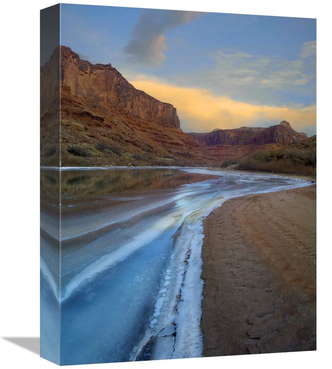 Ice on the Colorado River beneath sandstone cliffs, Cataract Canyon, Utah-Canvas Art-12x16