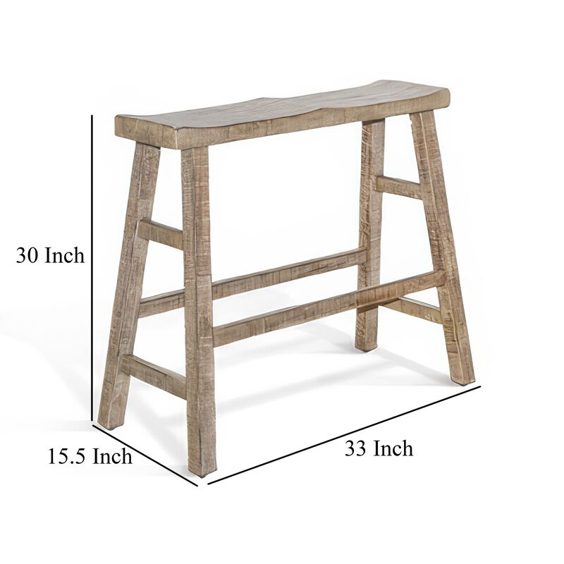 Rena Bar Height Bench, 33 Inch Rustic Light Brown Mahogany Wood Frame - Benzara