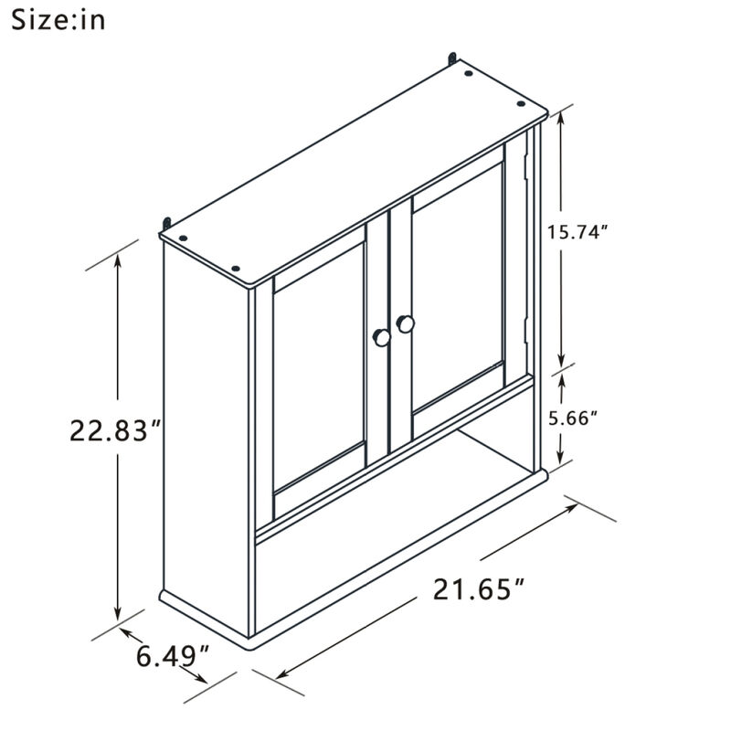 Bathroom Wall Cabinet with Double Mirror Doors and Shelves