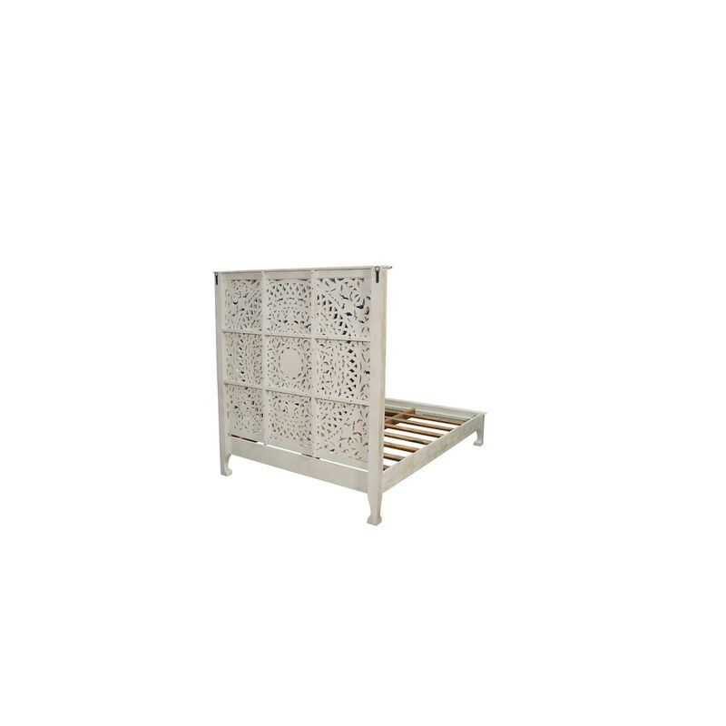 Taran Designs Auden Floral Carved Solid Wood Queen Panel Bed
