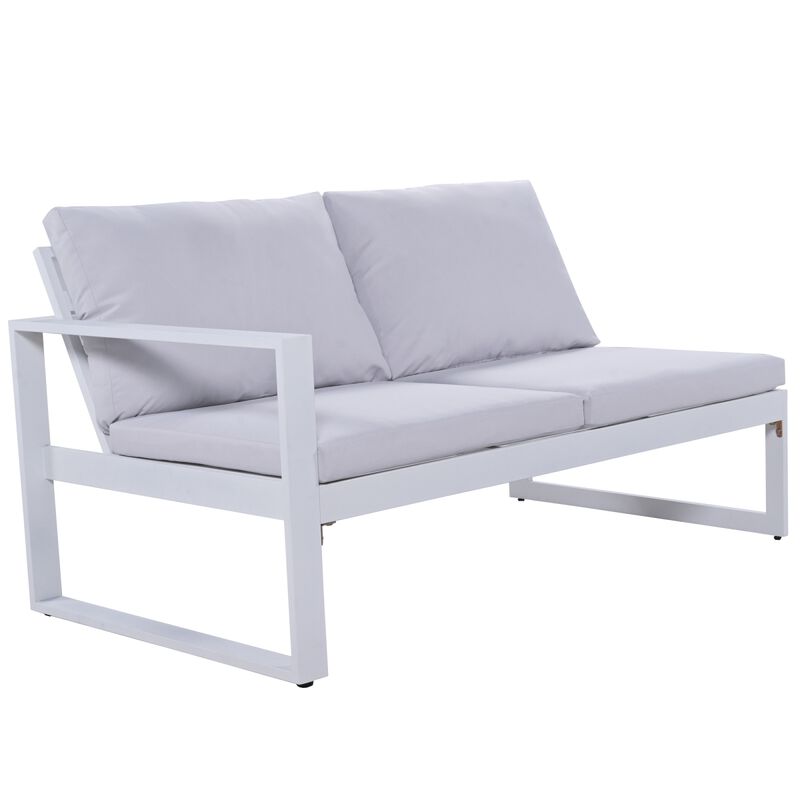 Industrial Style Outdoor Sofa Combination Set With 2 Love Sofa, 1 Single Sofa, 1 Table, 2 Bench