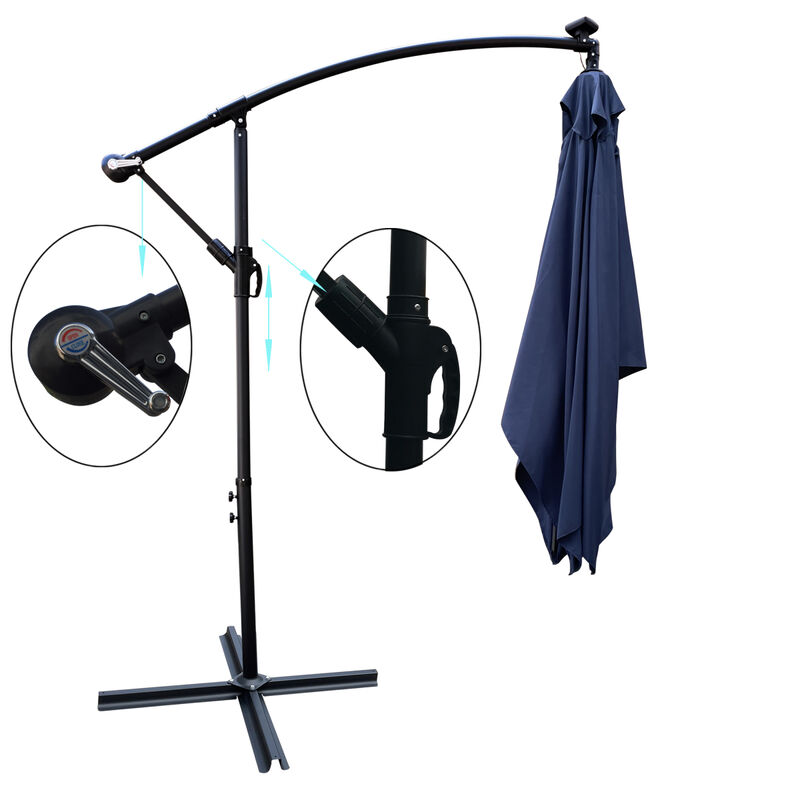 Solar Powered LED Patio Umbrella with Crank & Base