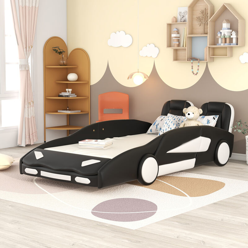 Merax Race Car-Shaped Platform Bed with Wheels