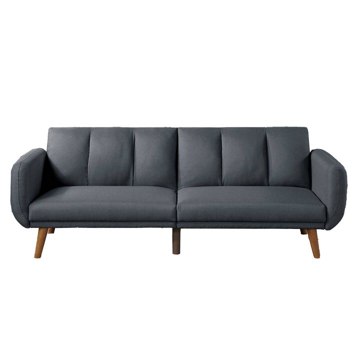 Adjustable Upholstered Sofa with Track Armrests and Angled Legs, Light Gray - Benzara