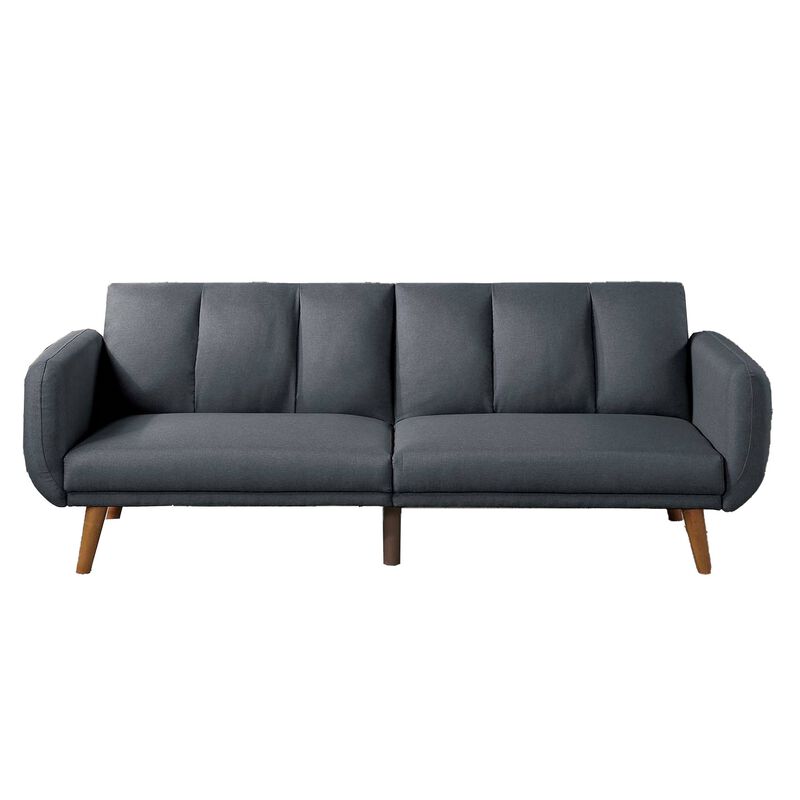 Adjustable Upholstered Sofa with Track Armrests and Angled Legs, Light Gray - Benzara
