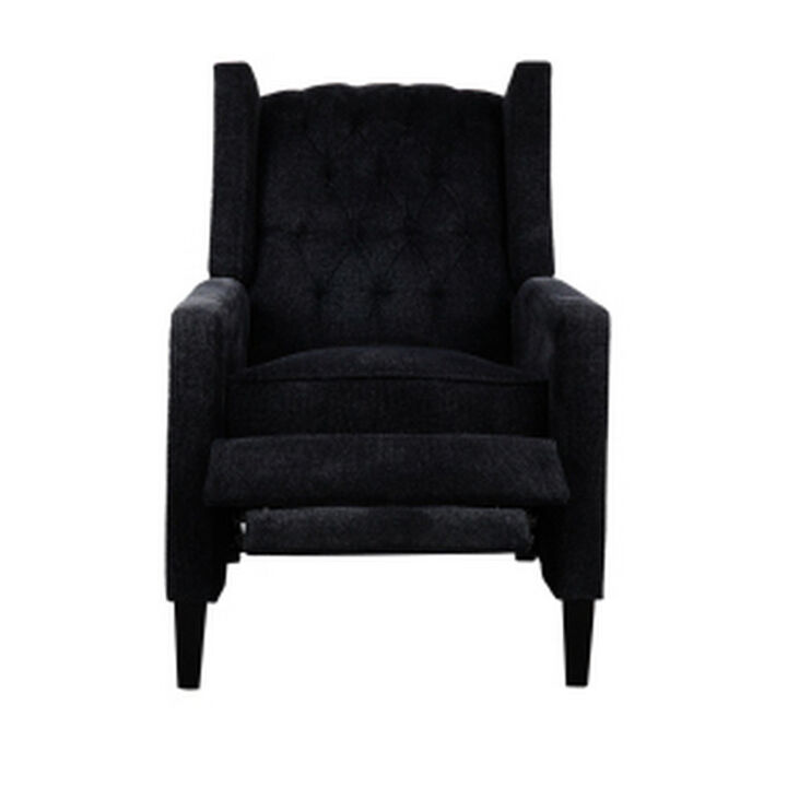 Recliner Chair with Button Tufted Pushback and Sleek Arms, Black-Benzara
