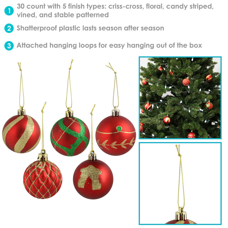Sunnydaze 30-Count Shatterproof 2" Ornaments with Hooks