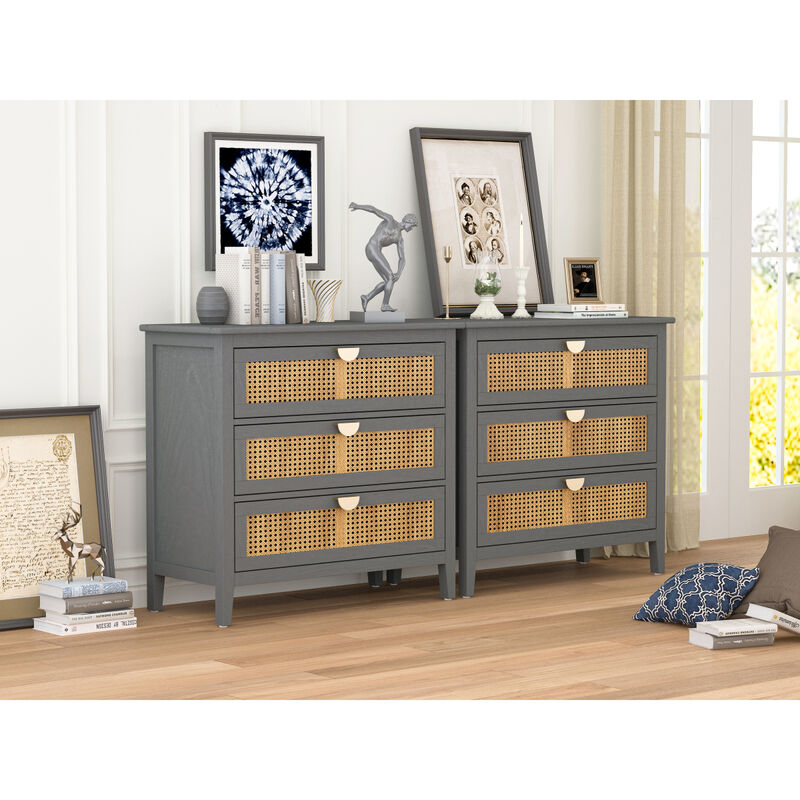 3 Drawer Cabinet Rattan, American Furniture, Suitable For Bedroom, Living Room, Study