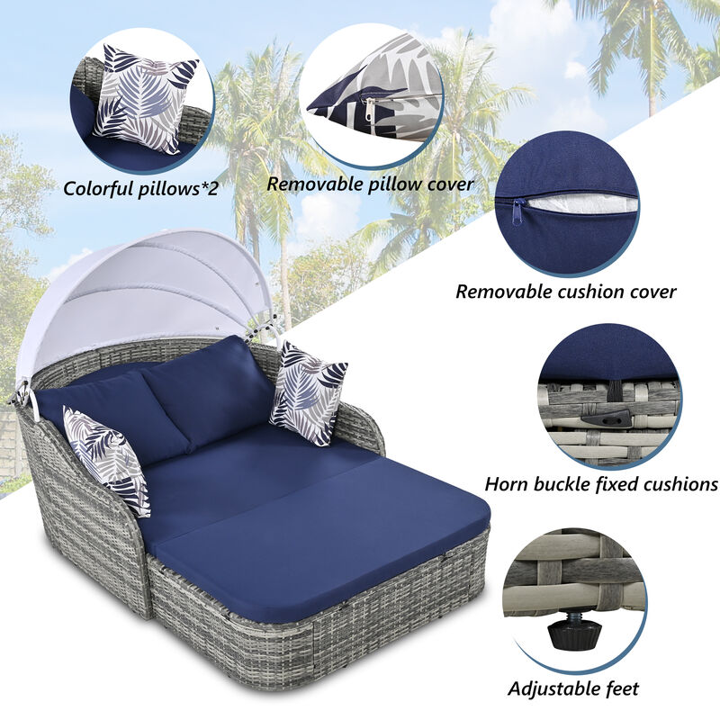 Merax Outdoor Sunbed with Adjustable Canopy