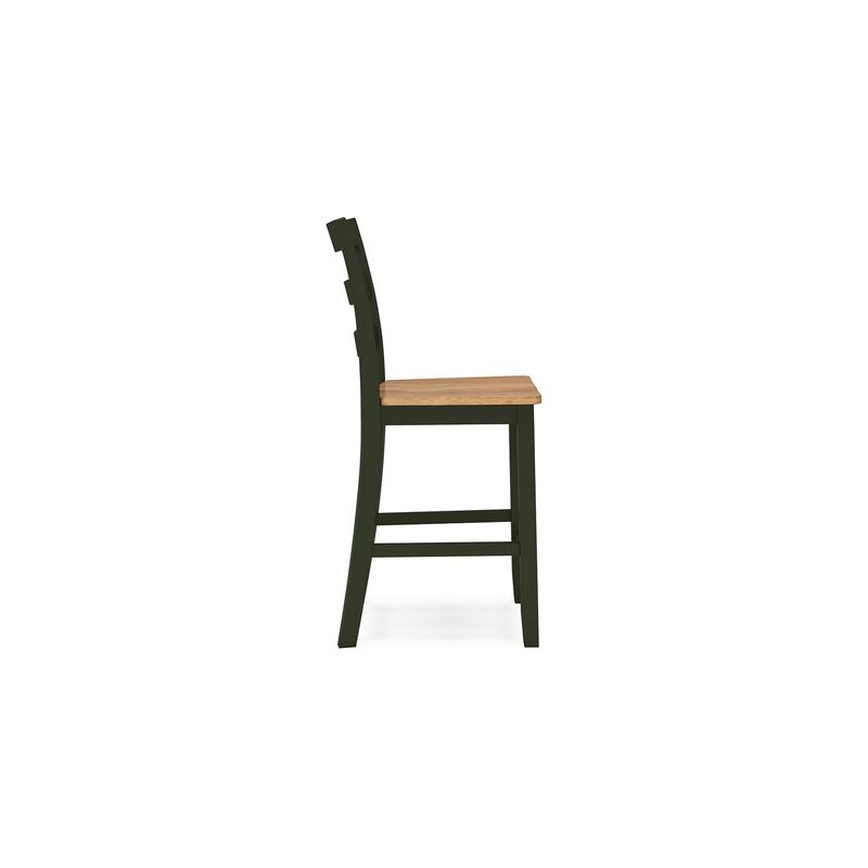 Gasy Counter Height Chair Set of 2, Dark Green Solid Wood, Brown Seat - Benzara