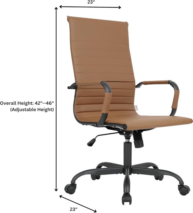LeisureMod Harris Leather Swivel Armrests Modern High-Back Adjustable Executive Conference Chair for Office and Home,