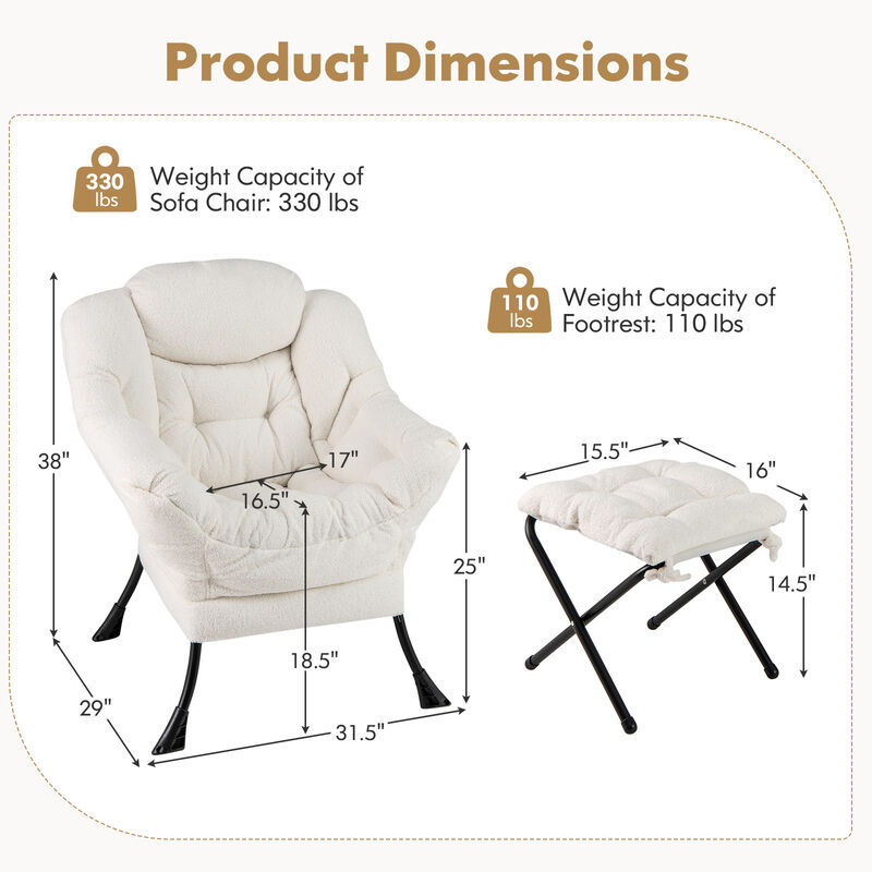 Modern Accent Chair with Folding Footrest and Removable Head Pillow